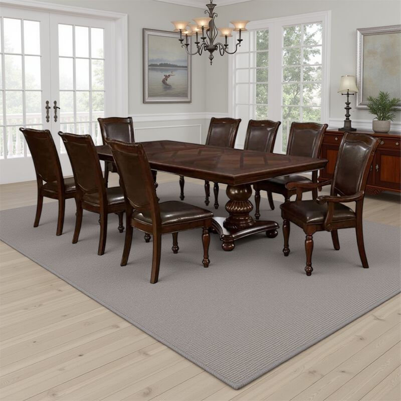 Ena 9pc Dining Table and Chair Set, Brown Faux Leather, Solid Wood - Benzara image number 5