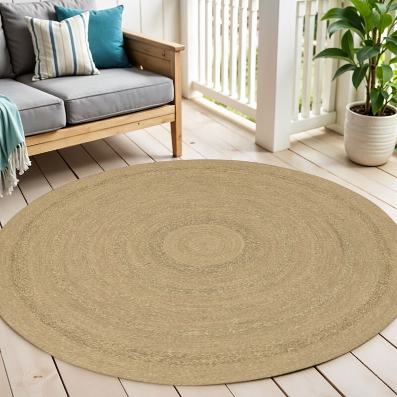 HomeRoots 6' Natural And Brown Round Handmade Indoor Outdoor Area Rug image number 1