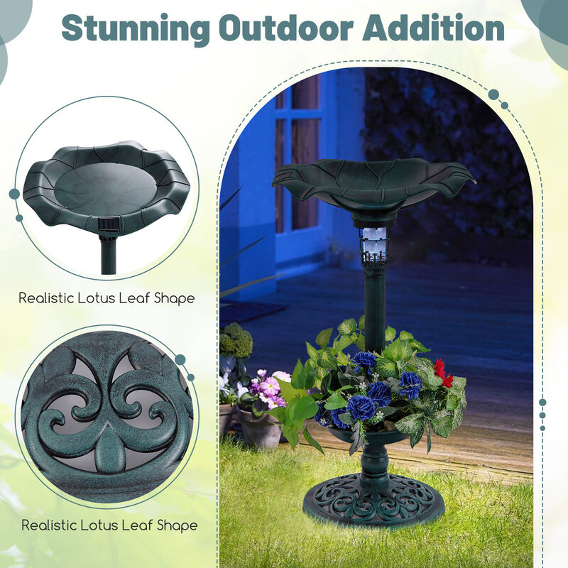 Standing Pedestal Birdbath and Feeder Combo with Lotus Leaf Bowl