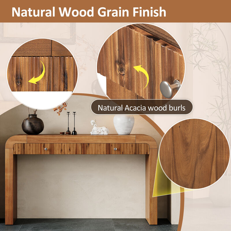 Merax Rustic Console Table with Fluted Drawer Front