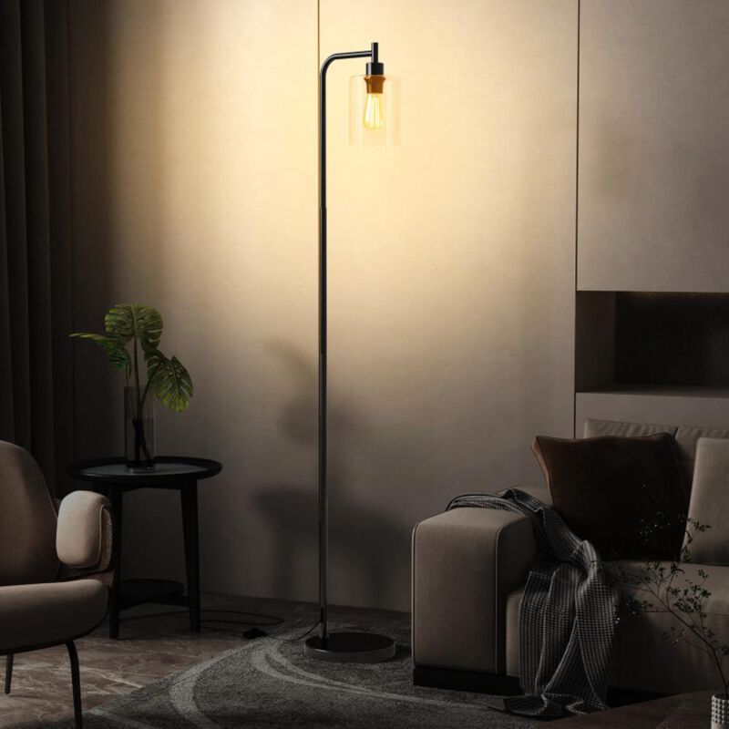 Hivvago Modern Floor Lamp with Hanging Glass Lampshade and Foot Switch