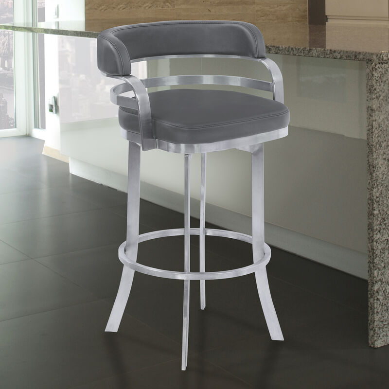 Prinz Counter Height Swivel Faux Leather and Brushed Stainless Steel Bar Stool image number 1