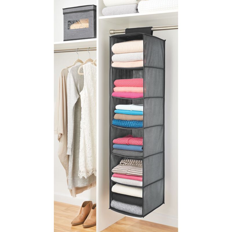 mDesign Fabric Over Rod Hanging Closet Storage Organizers, Set of 2 - Gray/Black image number 6