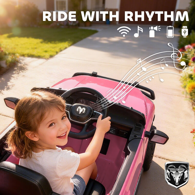 BreeBe 12V Kids Ride on Car, Licensed Dodge RAM 3500 Ride on Toys with Dual Motors, Remote Control image number 6