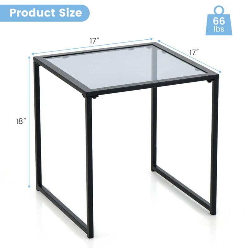 Hivvago Tempered Glass Side Table with Metal Frame for Indoor and Outdoor