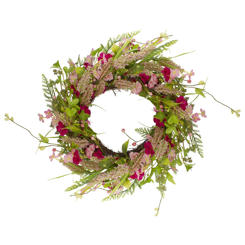 Spring Floral Foliage and Berry Twig Wreath  Pink 21" image number 0