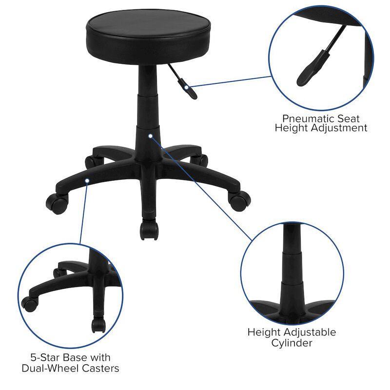 Flash Furniture Black Adjustable Doctors Stool on Wheels with Ergonomic Molded Seat image number 2