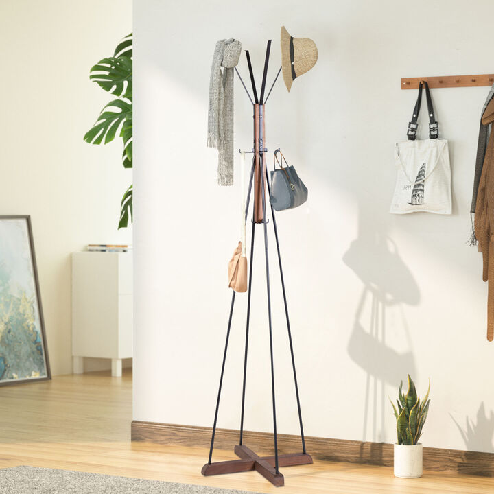 GOODSILO Freestanding Reclaimed Wood and Metal Coat Rack with 8 Hooks Sturdy Entryway Storage Organizer for Bedroom, Living Room, Hallway Home Use