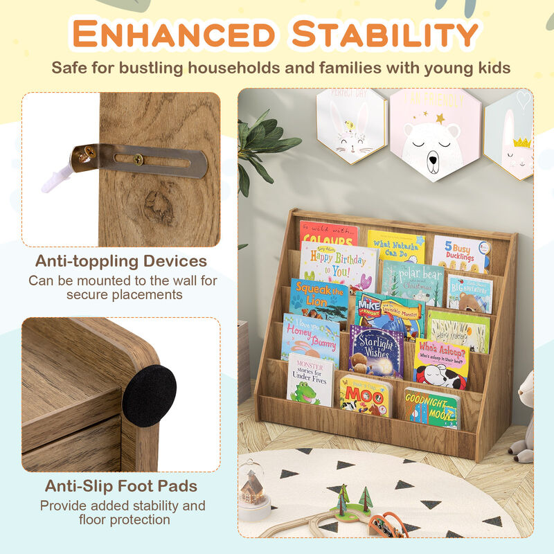 5-Tier Kids Bookshelf with Deep Compartments and Stable Baby Book Case