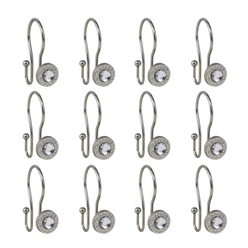 12-Piece Resistant Metal Double Shower Curtain Hooks with Large Center Crystal image number 4