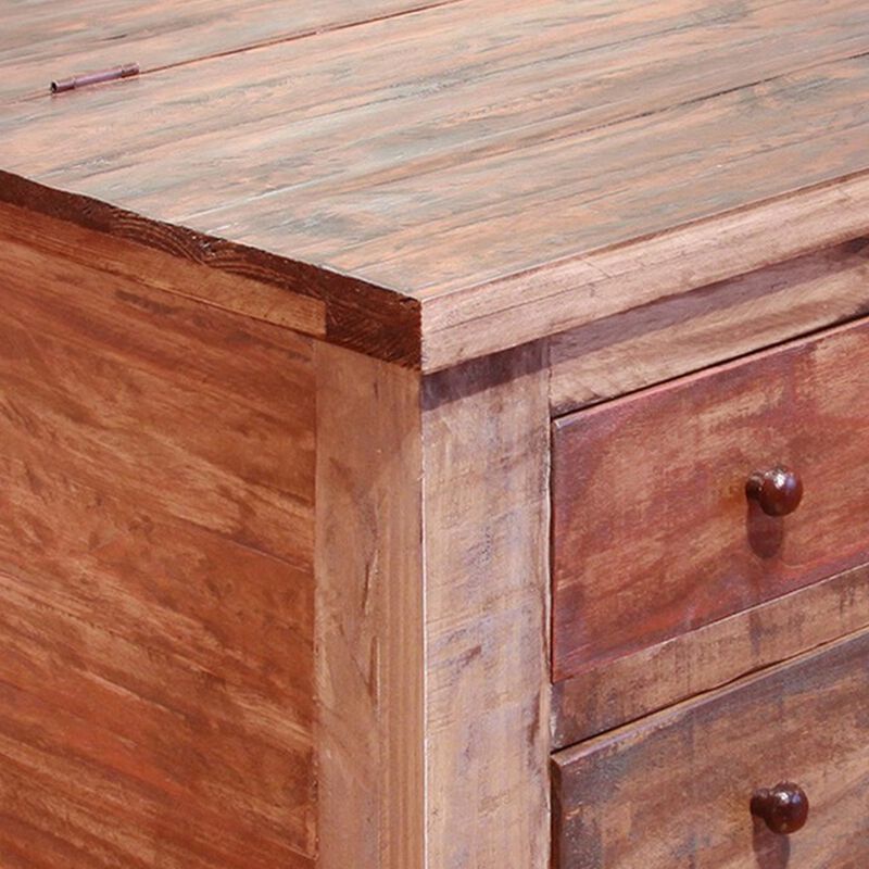 Fena 50 Inch 8 Drawer Coffee Table, Lift Top, Multicolor Distress Pine Wood-Benzara