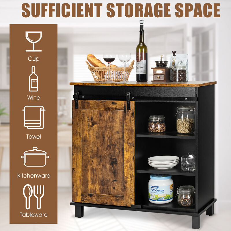 Industrial Storage Cabinet with Sliding Barn Door-Rustic Brown