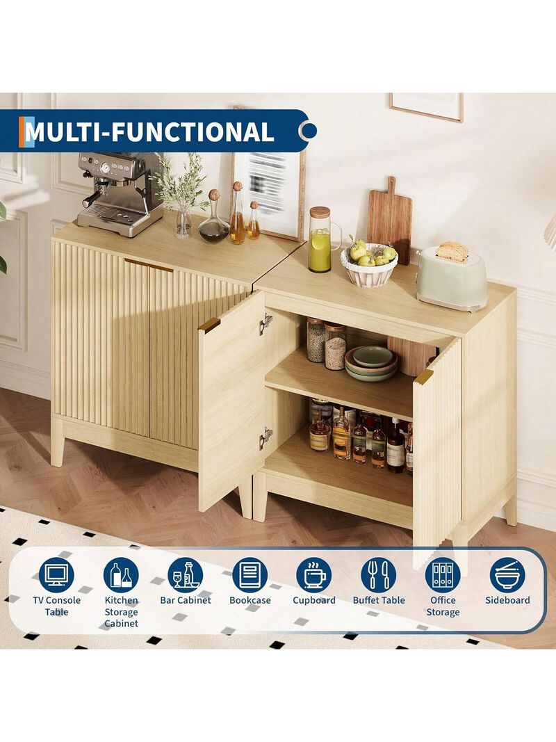 31.5" Storage Cabinet, Modern Entryway Accent Cabinet With 2 Fluted Doors And Adjustable Shelf image number 3