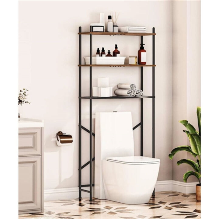 Metal Wood Style Over the Toilet Shelving Unit – Freestanding Bathroom Storage with Industrial Design