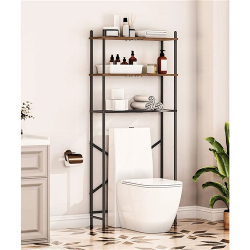 Metal Wood Style Over the Toilet Shelving Unit – Freestanding Bathroom Storage with Industrial Design