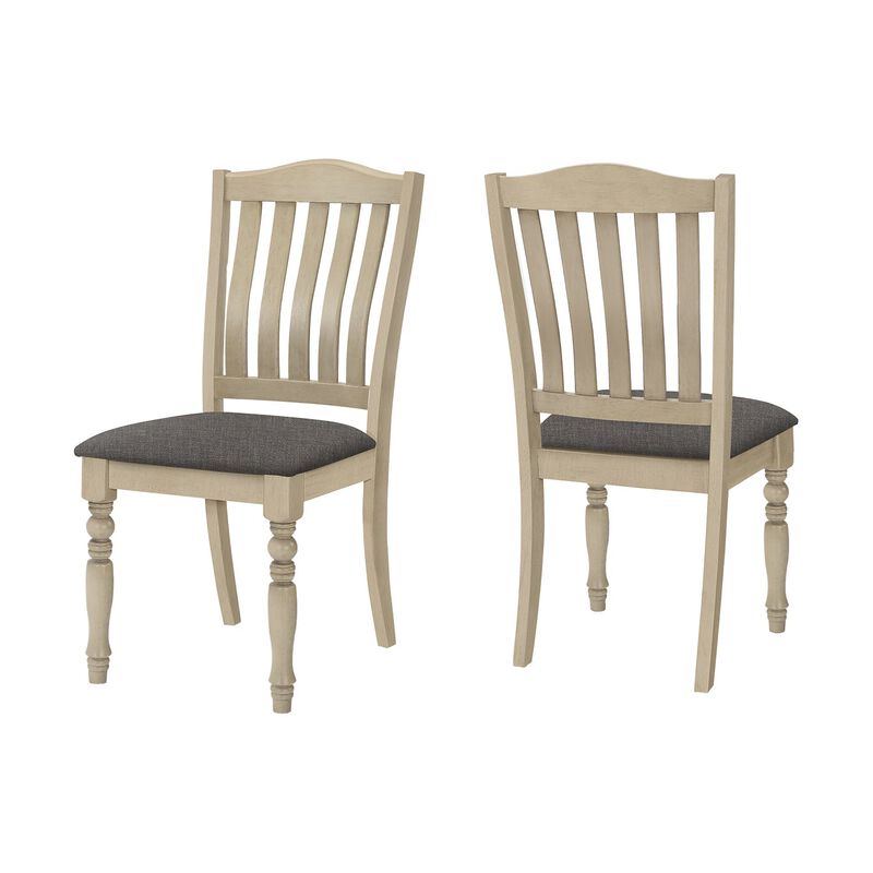 Monarch Specialties I 1392 - Dining Chair, 39" Height, Set Of 2, Upholstered, Dining Room, Kitchen, Side, Antique Grey, Grey Fabric, Wood Legs, Transitional image number 1