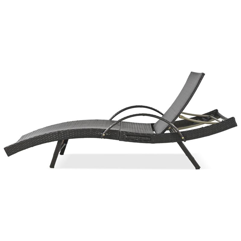 Wicker Chaise Lounge Chairs Set of 2, 80-Inch Recliners in Dark Brown with Pull-Out Table image number 4