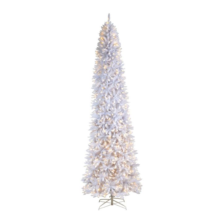 Nearly Natural Slim White Artificial Christmas Tree with Warm White LED Lights and Bendable Branches