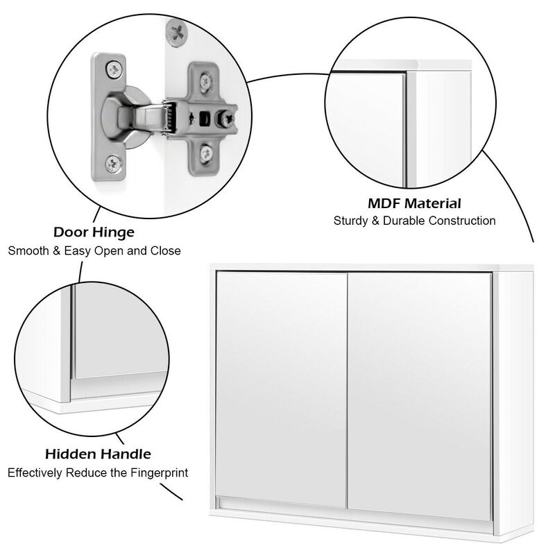 Costway Wall Mounted Bathroom Medicine Cabinet Storage Cabinet Double Mirror Door Organizer Shelf White