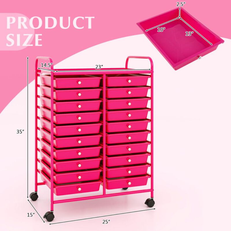 Hivvago 20 Drawers Rolling Storage Cart Studio Organizer
