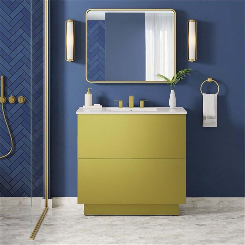 Modway Quantum Modern Bathroom Vanity with Ceramic Sink Basin and Storage Drawer, 36", White Gold image number 1
