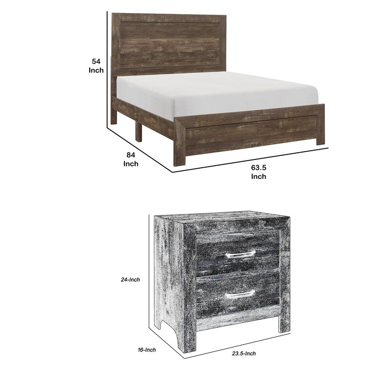 Queen Size Bedroom Set, Brown Finish, Panel Design, 3-Piece Set with Bed and Two Nightstands image number 7