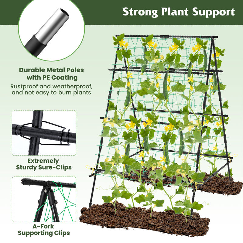 Heavy Duty A-Frame Trellis with Netting for Vertical Gardening