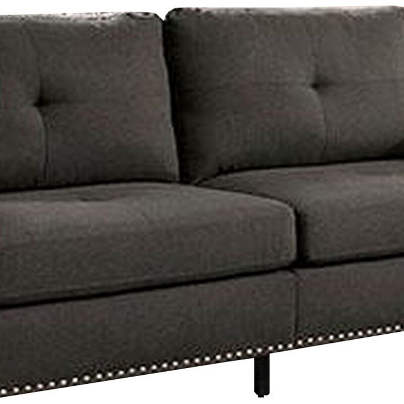 Fabric Upholstered Sofa with Track Arms and Nail head Trim, Dark Gray