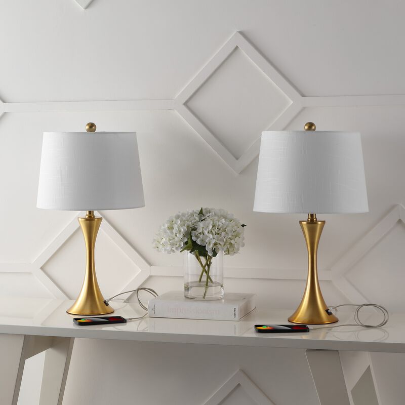 Bennett Modern Glam Iron Hourglass LED Table Lamp with USB Charging Port