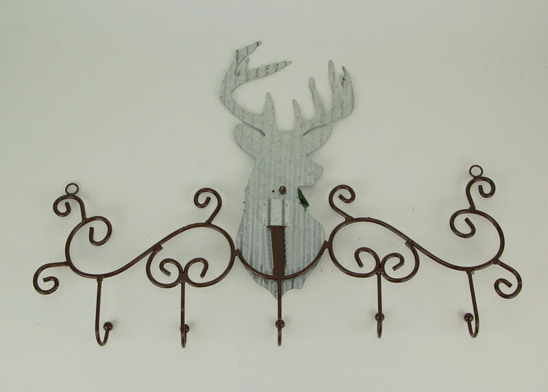 Metal Art Scroll Rustic Deer with Pine and Bow Wall Hook Rack image number 2