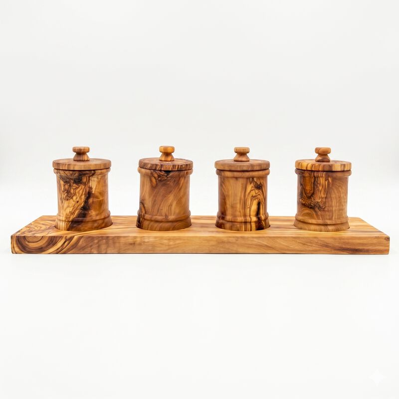 Olive Wood 4-Canister Set plus Base image number 0