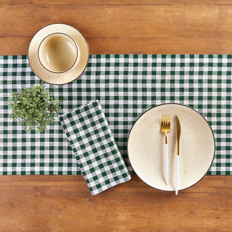 Solino Home 100% Pure Linen Table Runner - Gingham Check