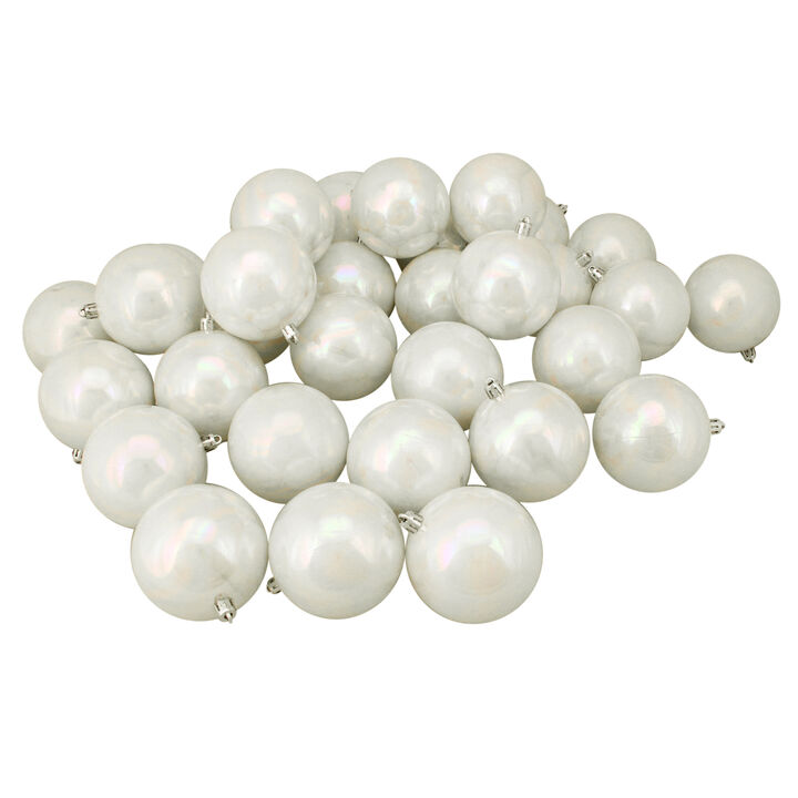 32ct White Iridescent Shatterproof Shiny Christmas Ball Ornaments 3.25" (80mm)