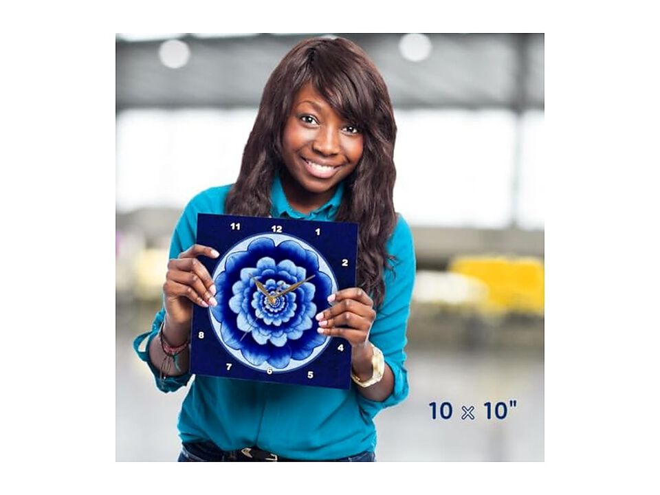 Pastel Blue Cobalt Fantasy Mandala Flower Wall Clock 10 Inch Home Decor