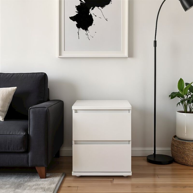Furnifact White 2 Drawer Nightstand - Compact And Functional Bedroom Nightstand
