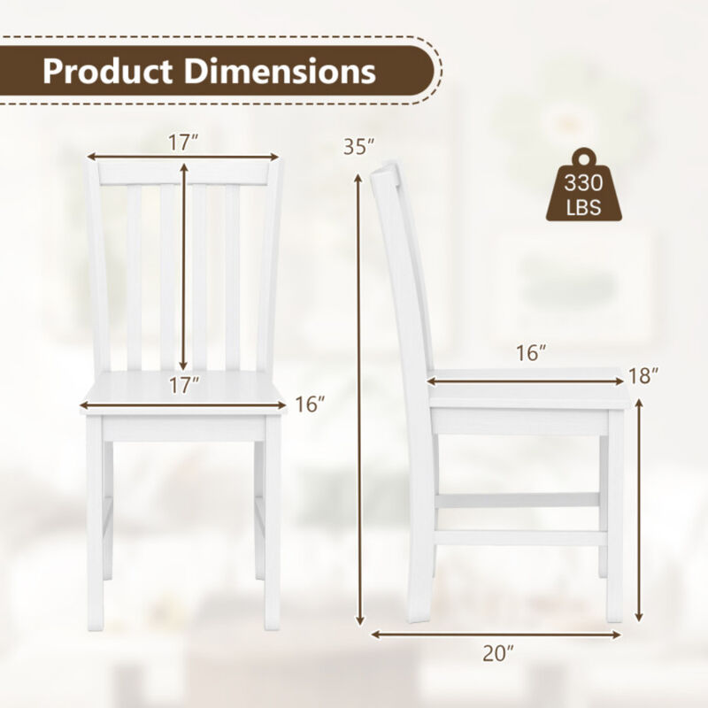 Set of 2 Rustic Wooden Kitchen Dining Chairs with Slat Tilt Backrest-White image number 2