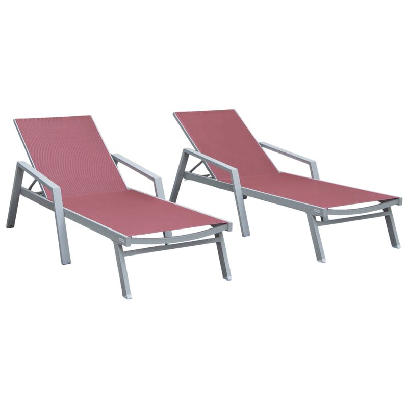 LeisureMod Marlin Poolside Outdoor Patio Lawn and Garden Modern Powder Coated Aluminum Frame Suntan Sling Chaise Lounge Chair with Armrests, Set of 2 image number 0