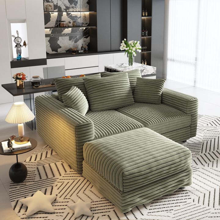 Merax Corduroy 3-Seat Sofa,Modern Comfy Upholstered Sofa Cloud Couch,Deep Seat Couches with Soft Pillows and 1 Ottomans