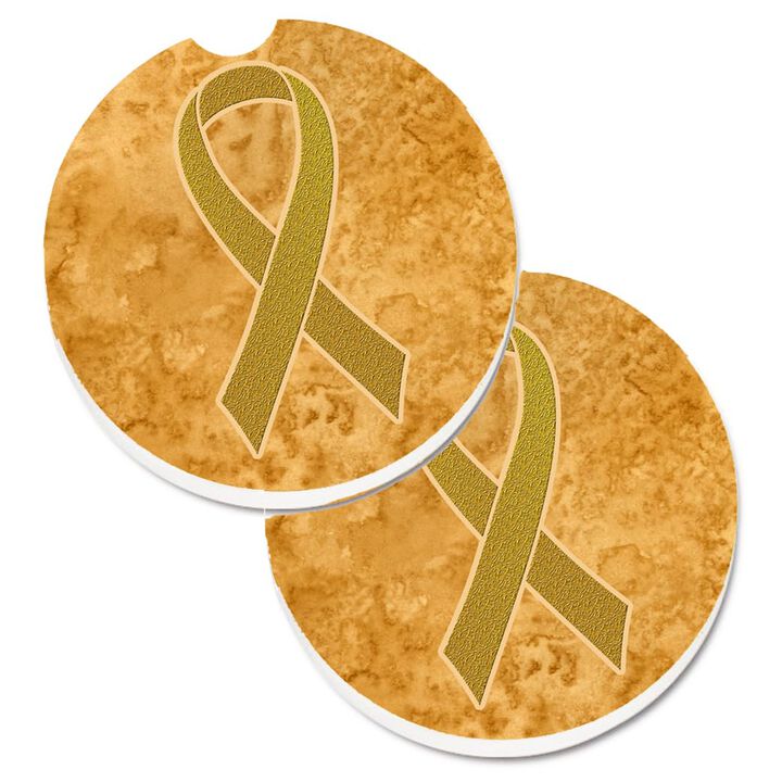 Caroline's Treasures Gold Ribbon For Childhood Cancers Awareness Set of 2 Cup Holder Car Coasters AN1209CARC, 2.56, Multicolor