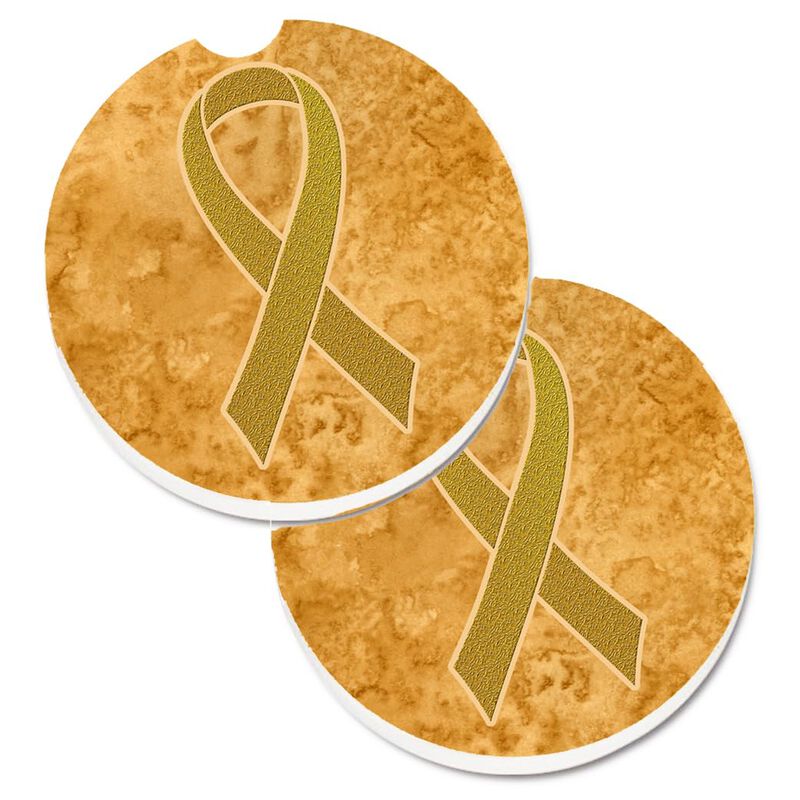 Caroline's Treasures Gold Ribbon For Childhood Cancers Awareness Set of 2 Cup Holder Car Coasters AN1209CARC, 2.56, Multicolor