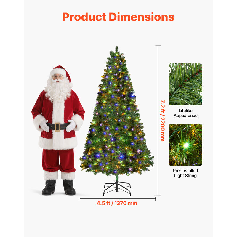 VEVOR Christmas Tree 7.2ft Xmas Tree with 470 Colorful LEDs & 11 Lighting Modes image number 1