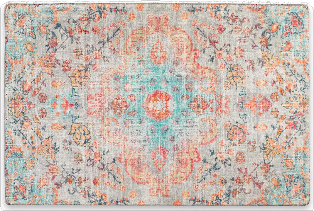 HomeRoots Medallion Distressed Washable Area Rug