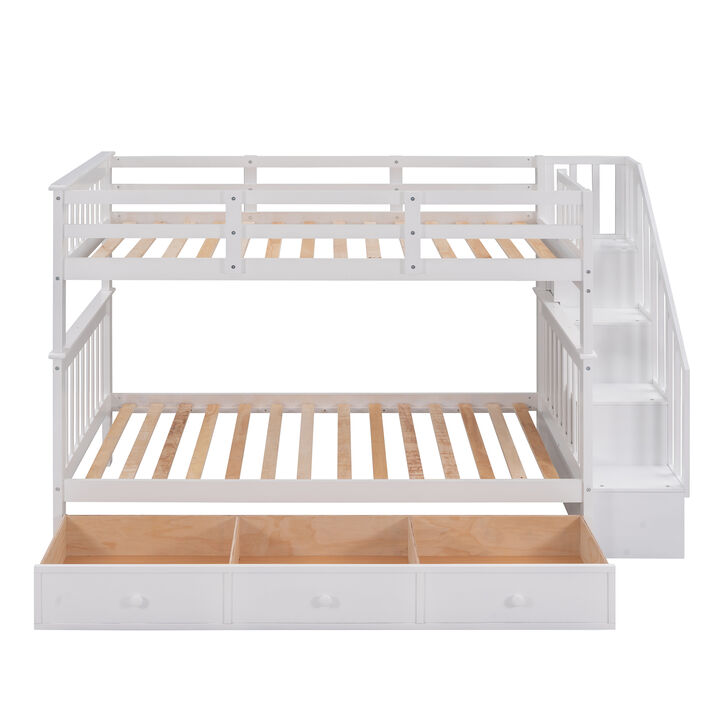 Whisen Stairway Twin-Over-Twin Bunk Bed with Three Drawers for Bedroom, Dorm- White