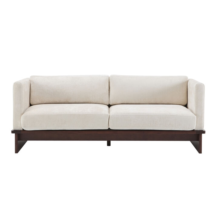 Christopher Knight Home Miranda 77'' Modern 3-Seater Rubberwood Upholstered Sofa with Thick Cushions