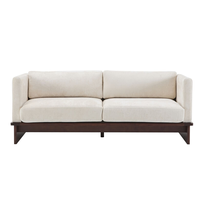 Christopher Knight Home Miranda 77'' Modern 3-Seater Rubberwood Upholstered Sofa with Thick Cushions