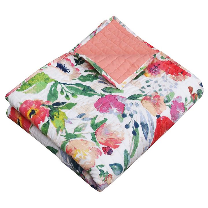 50 x 60 Inch Microfiber Quilted Throw Blanket, Floral Print, Multicolor-Benzara