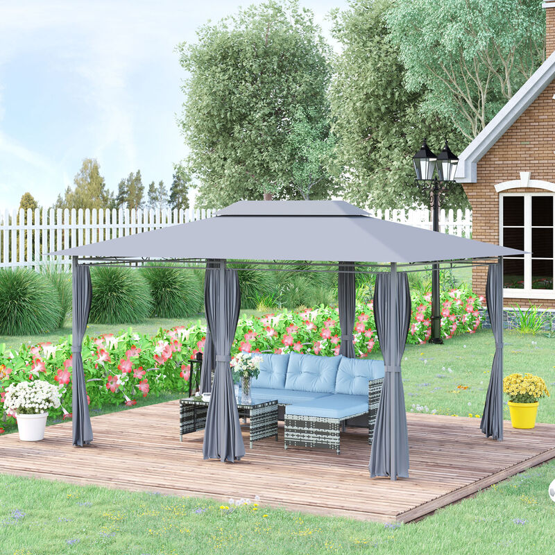 Outsunny 10' x 13' Patio Gazebo, Outdoor Gazebo Canopy Shelter with Curtains, Vented Roof, Steel Frame for Garden, Lawn, Backyard and Deck, Sage Gray