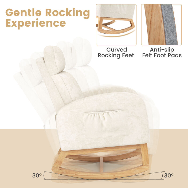 Soft Chenille Upholstered Nursery Rocker with Solid Rubber Wood Frame – Cozy Armchair for Baby