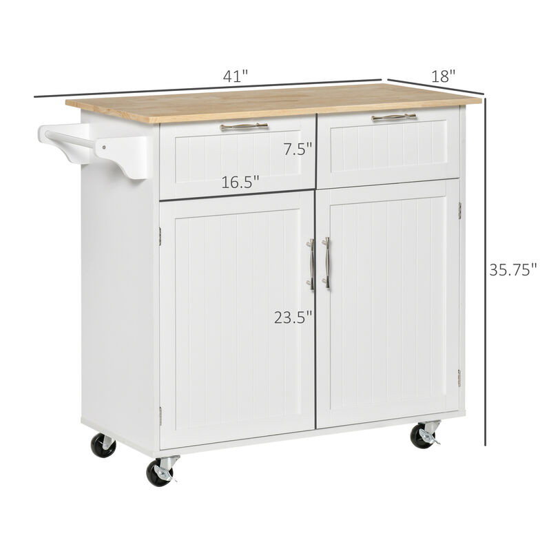 Modern Wooden Rolling Kitchen Island Storage Cart Serving Trolley w/ Towel Rack
