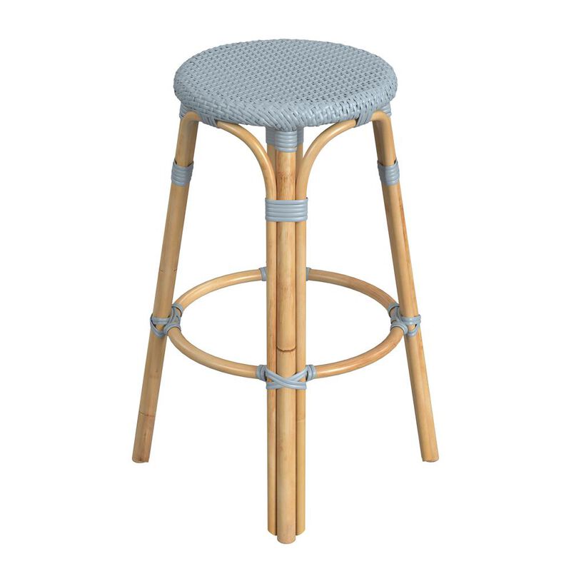 Butler Specialty Tobias Round Rattan 30 Bar Stool, Baby Blue